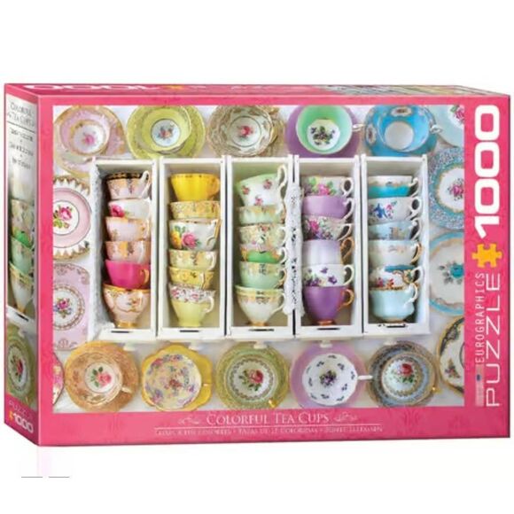 Eurographics Colorful Tea Cups 1000 pc Jigsaw Puzzle - Picture 1 of 8